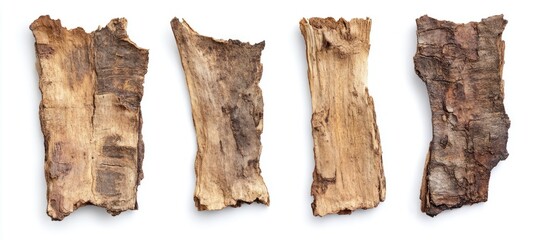 Poster - Natural tree bark pieces isolated on a white background for organic texture and nature-themed design concepts.