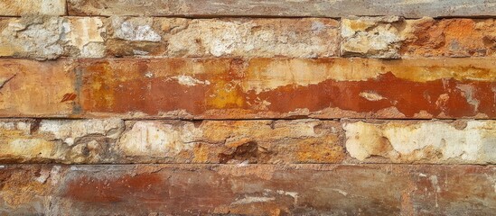 Poster - Red brown brick wall textured surface showcasing aged and weathered brickwork in horizontal arrangement for architectural design backgrounds