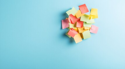 Aufkleber - Playful Office Icon Vibrant Sticky Notes Collage on Aqua Workspace - Enhance Creative Culture and Mental Wellness in Modern Corporate Environments