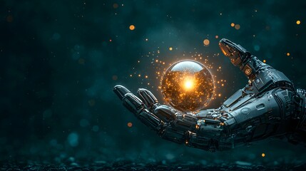 Poster - Glowing futuristic orb of cosmic energy levitating in the outstretched hand depicting the power and potential of advanced technology and scientific discovery  A dynamic surreal