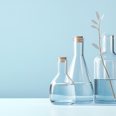 Poster - Glass Minimalism in Scientific Aesthetics Cork-Sealed Laboratory Glassware with Organic Touch - Modern Chemistry Content for Health Industry Innovation and Analytical Design Applications