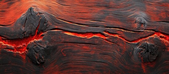 Poster - Lava texture on a wooden plank background showcasing vibrant red and black hues for creative and artistic designs