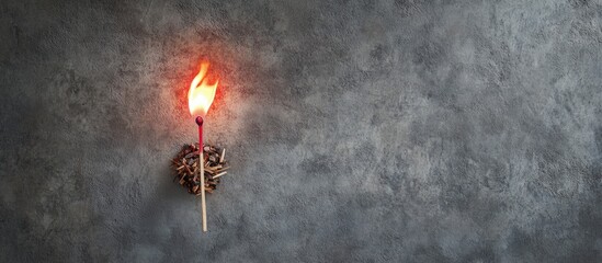 Poster - Burning matchstick on a textured gray background creating visual contrast and emphasizing the theme of fire and ignition.