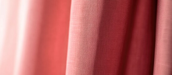 Poster - close-up of red and pink cotton fabric curtains showcasing the texture and color variations in a tex