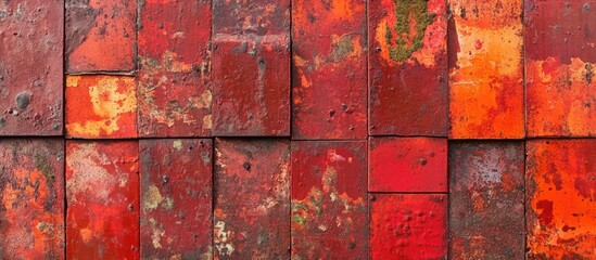 Poster - Textured Red Brick Wall with Distinctive Color Variations and Weathered Appearance Suitable for Backgrounds and Artistic Projects