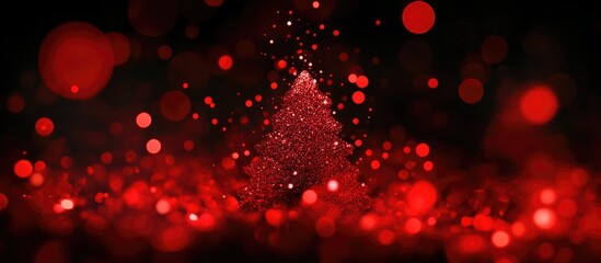 Poster - Red Christmas tree shape bokeh with sparkling lights on a dark background creating a festive and enchanting holiday atmosphere