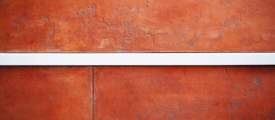 Poster - Red brick wall featuring a horizontal white line creating a striking contrast in texture and color for architectural and design backgrounds.
