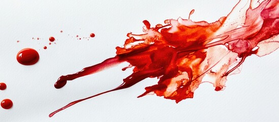 Poster - Bright red ink splash on white paper creating a dynamic and artistic design element for creative projects and backgrounds.