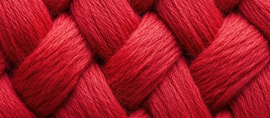 Poster - Red braided fabric texture showcasing intricate weaving patterns and rich color details for textile design and background use.