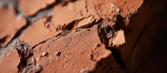 Poster - Close-up of weathered red brick surface showcasing cracked texture and rich earthy tones for architectural and design backgrounds.