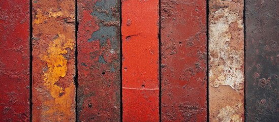 Poster - Rustic red brick wall texture detailed close-up showing weathered clay bricks with industrial style and natural color variations.