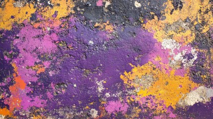 Poster - Colorful Abstract Texture with Purple, Violet, Yellow and Orange Paint Splashes on Vintage Plaster and Concrete Surface