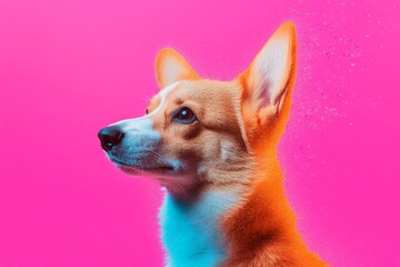 Aufkleber - Vibrant Glitch Art Corgi Portrait Neon Digital Transformation for Modern Pet Lovers - Unique Visual Content and Artistic Marketing in Pet Industry