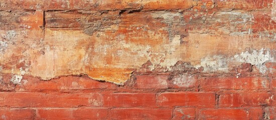 Poster - Weathered red brick wall texture showing grunge details with peeling paint for architectural and design backgrounds.