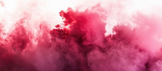 Poster - Vibrant red smoke swirling against a clean white background creating a dramatic and eye-catching abstract visual effect.