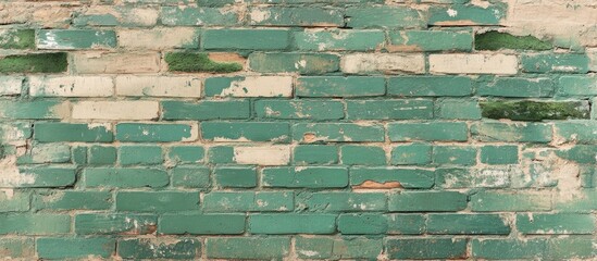 Poster - Vintage green brick wall texture with aged surface ideal for design and artistic backgrounds.