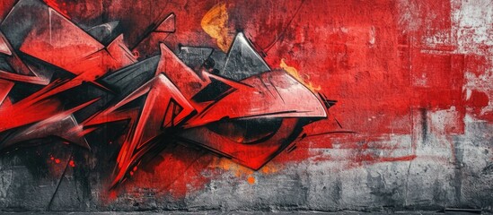 Poster - Graffiti art on a red background showcasing a vintage grunge texture with space for text or titles in a dynamic urban setting.