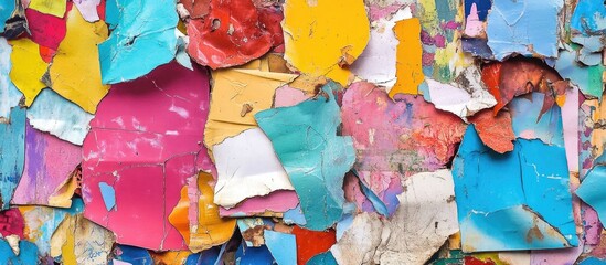 Poster - Colorful torn paper collage for digital crafts showcasing textures from billboard remnants and street art, ideal for creative projects and backgrounds.