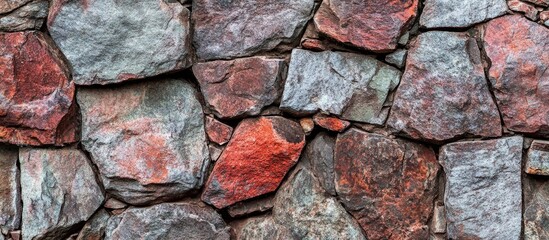 Poster - Textured red and gray stone wall background for architectural and design applications