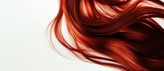Poster - Vibrant red hair flowing gracefully on a clean white background showcasing texture and movement in a striking fashion composition.