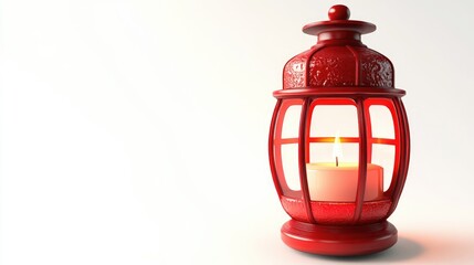 Poster - Red candle lantern on white background creating a warm and inviting atmosphere perfect for cozy settings or decorative purposes.