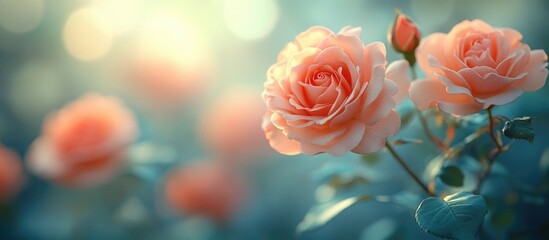Poster - Pastel roses with soft blur background capturing vintage tones and serene beauty in floral composition