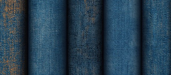 Aufkleber - Seamless background of textured rolled denim blue jeans with various shades and patterns showcasing classic fabric style.