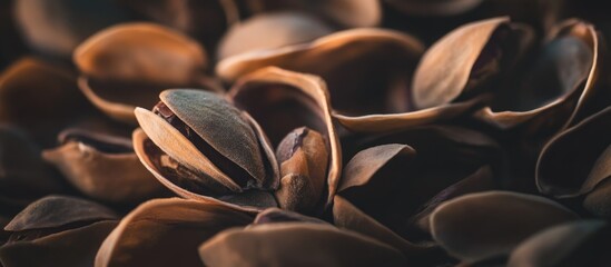 Aufkleber - Textured background of roasted and salted pistachios in their shells showcasing natural hues and details for food and snack imagery
