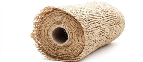 Poster - Natural jute twine roll on a white background suitable for decorative and craft purposes in eco-friendly projects.