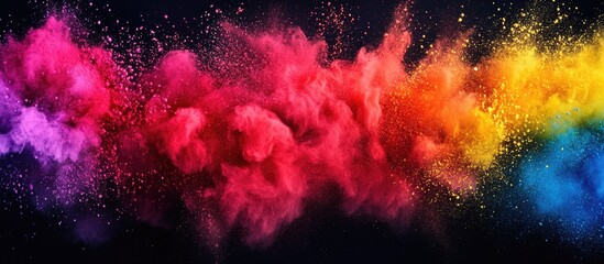 Aufkleber - Vibrant colorful powder explosion creating a dramatic effect on a dark background for creative design and artistic projects
