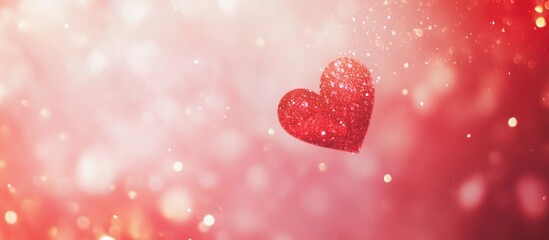 Poster - Glittery red heart on a soft blurred background for Valentine's Day celebration and romantic themed designs.