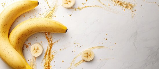 Aufkleber - Fresh ripe bananas against a clean white background perfect for promoting healthy eating or tropical themes.
