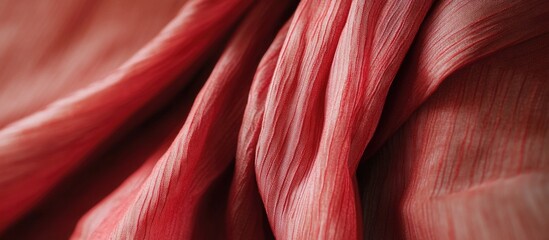 Poster - Textured red fabric with elegant folds and drapery showcasing rich color and depth for fashion and design backgrounds.