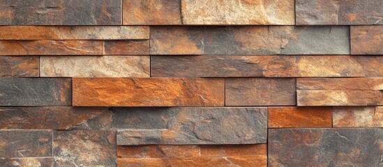Poster - Textured stone wall featuring a mix of red, brown, and gray slate tiles for architectural backgrounds or interior design elements.