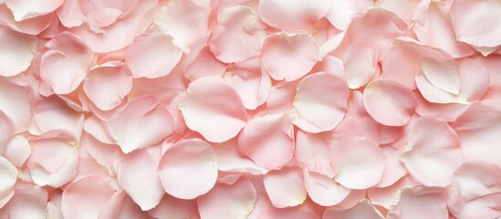 Aufkleber - Soft pink rose petals creating a romantic floral frame perfect for Valentine's Day on a clean white background flat lay style.