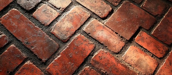 Poster - Textured red brick floor with stains showcasing uneven patterns and a rustic appearance perfect for architectural and design themes.