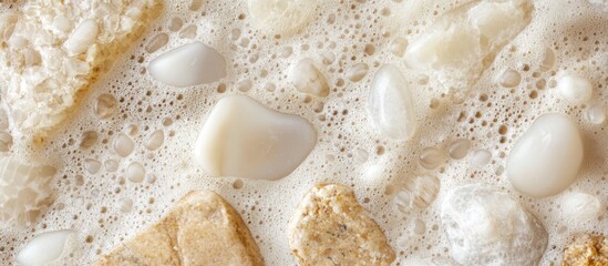 Poster - Natural sand and stone texture with foamy bubbles and earthy tones for backgrounds or design projects