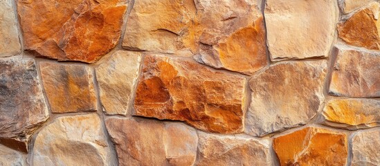Poster - Sandstone wall texture with orange tones showcasing natural stone patterns and rich colors against a neutral background