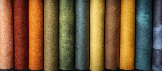 Poster - Colorful rolls of felt fabric arranged in a vibrant display showcasing rich textures and hues for textile and craft applications.