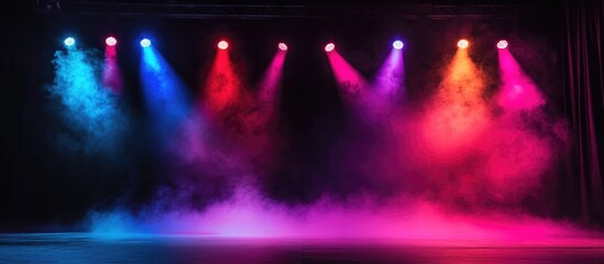 Poster - Vibrant stage lights casting colorful beams through smoke creating an atmospheric performance backdrop for events and theater productions