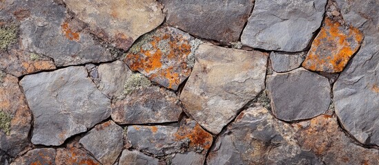 Aufkleber - Textured rock wall made of various gray stones with natural weathering and earthy tones suitable for backgrounds and architectural design.