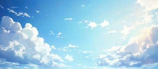 Aufkleber - Serene blue sky with soft, fluffy clouds creating a tranquil and calming atmosphere for peaceful landscapes and nature themes.
