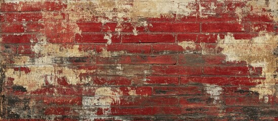 Poster - Vintage red brick wall texture with grunge elements showcasing weathered and distressed patterns ideal for backgrounds and artistic designs.