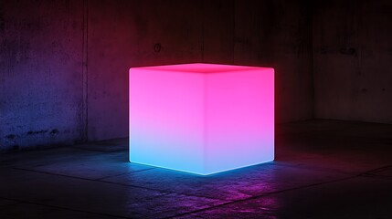 Poster - Neon Cube in a Dark Room: A Glowing Pink and Blue Abstract