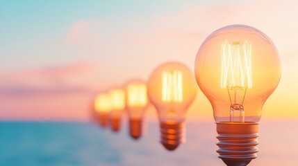 Aufkleber - Modern Minimalist Aesthetic Illuminated Incandescent Bulbs on Neutral Backdrop - Innovation and Design Trends for Creative Industry Lighting Solutions