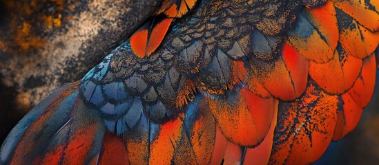 Aufkleber - Vibrant Scarlet Macaw Feathers Showcasing Rich Colors and Intricate Patterns in Nature's Palette