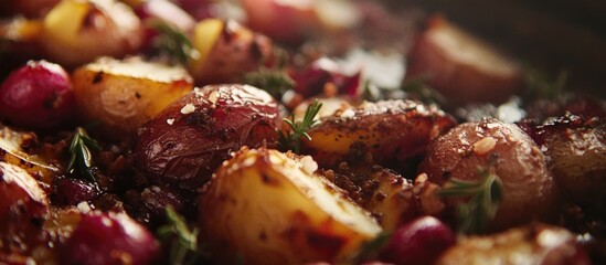 Aufkleber - Oven-Roasted Potatoes with Spices and Fresh Herbs Perfectly Golden and Crisp