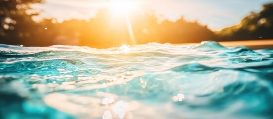 Aufkleber - Glittering ripples of water in a swimming pool reflecting the warm sunlight during a serene summer evening