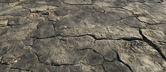 Poster - Cracked and weathered road surface texture ideal for backgrounds in urban or environmental design projects.