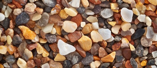 Aufkleber - Colorful sea pebbles and small stones creating a natural gravel texture background for design and advertising purposes.